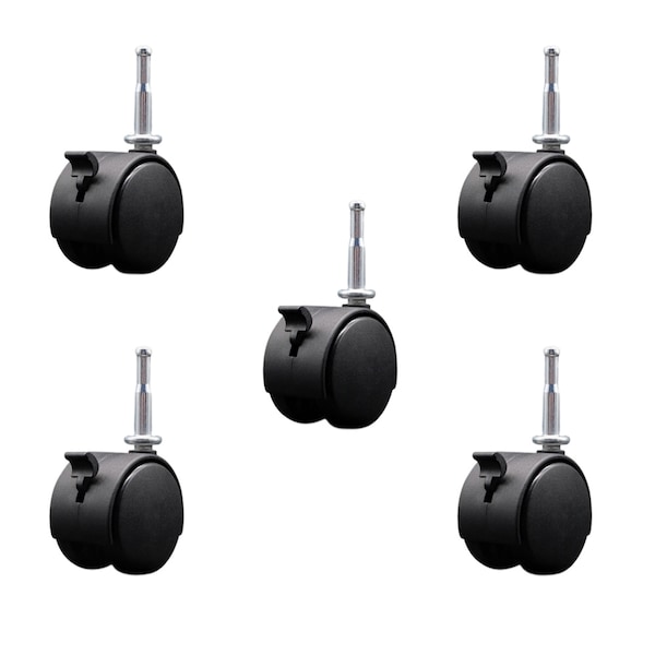 2-3/8'' Chair Caster Twin Wheel with Brakes 5/16'' Grip Neck Stem, 5PK